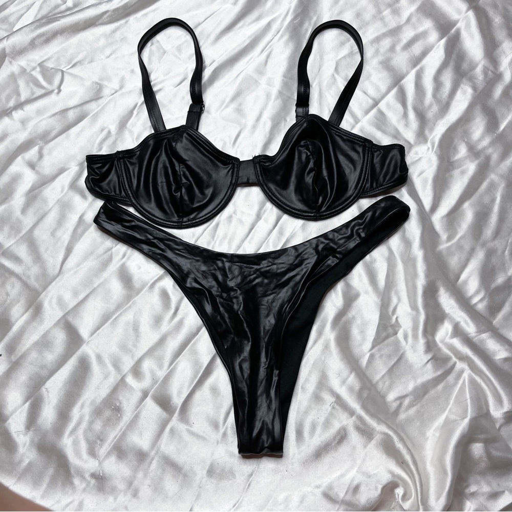 Leather two piece bikini